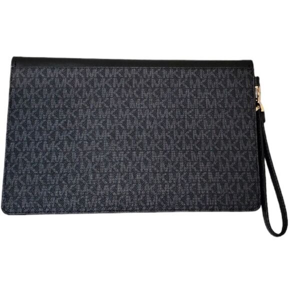 MICHAEL KORS Signature Wristlet Pouch – Black MK Logo, Zip Closure - Picture 2 of 2
